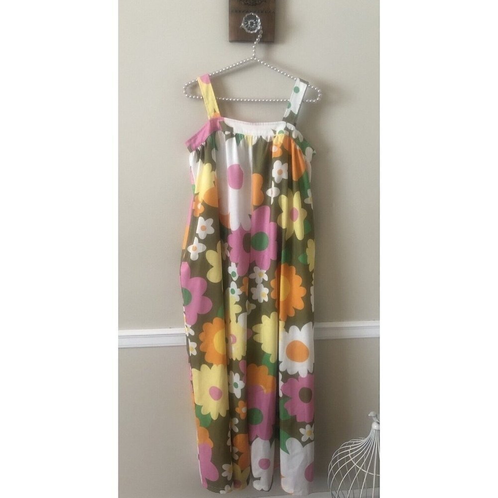 Multicolor Floral Womens Size S Jumpsuit Retro Hippy Groovy Wide Leg Sleeveless